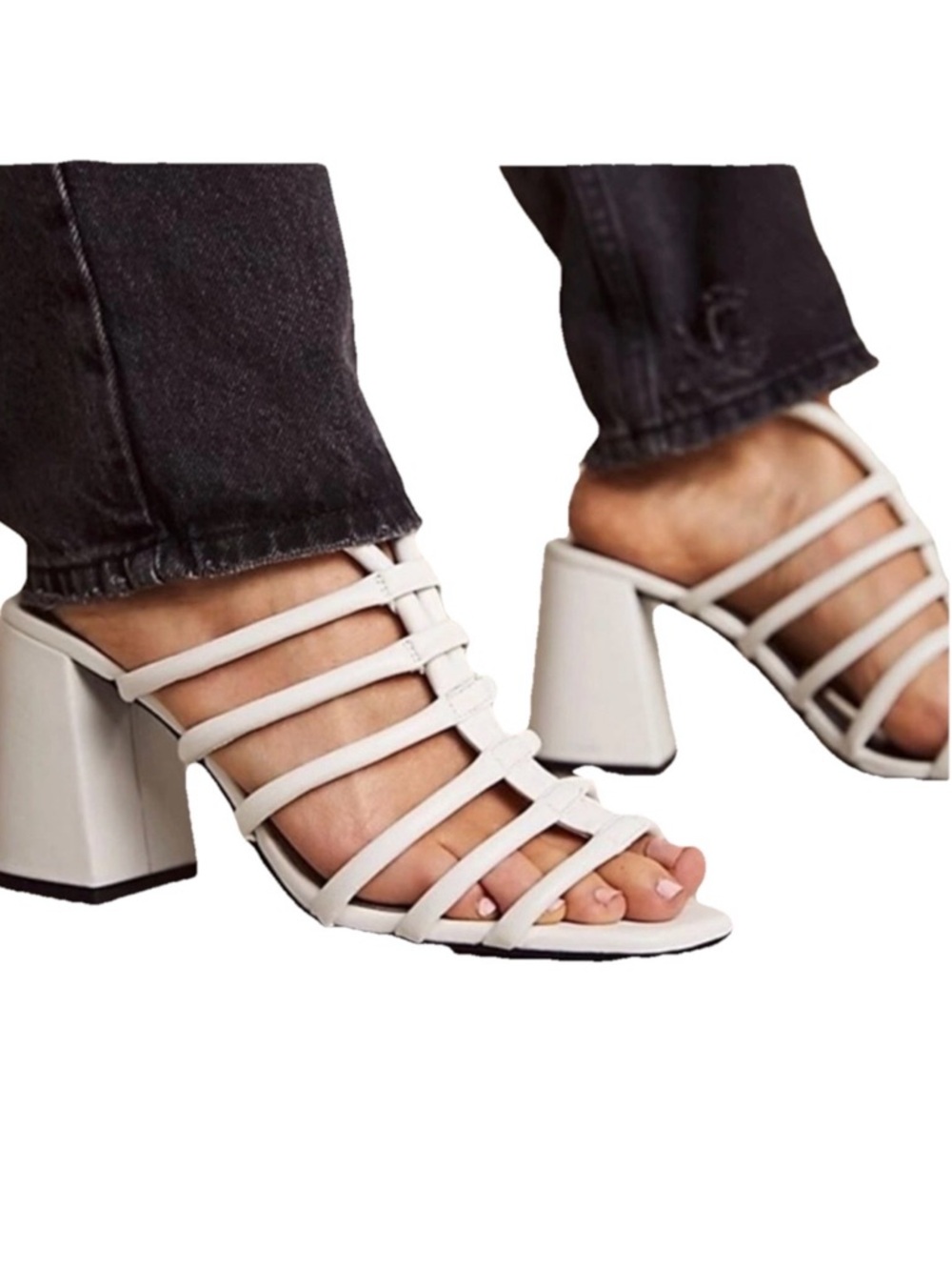 Free People Bone Maddox Lug Sole Women’s Block Heel Mule Sandal Size 38/ 7.5